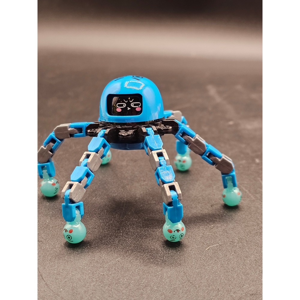 Blue Articulated Spider Robot Fidget Toy Reversible Face 6 Legged Desk Accessory